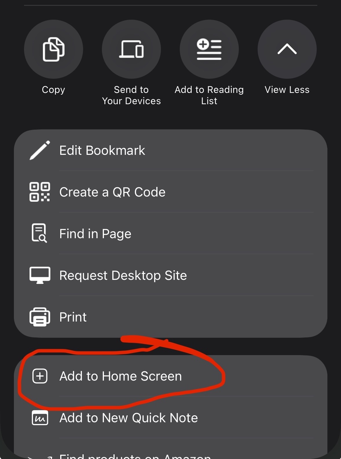 iOS Safari share menu with the &ldquo;Add to Home Screen&rdquo; option highlighted
